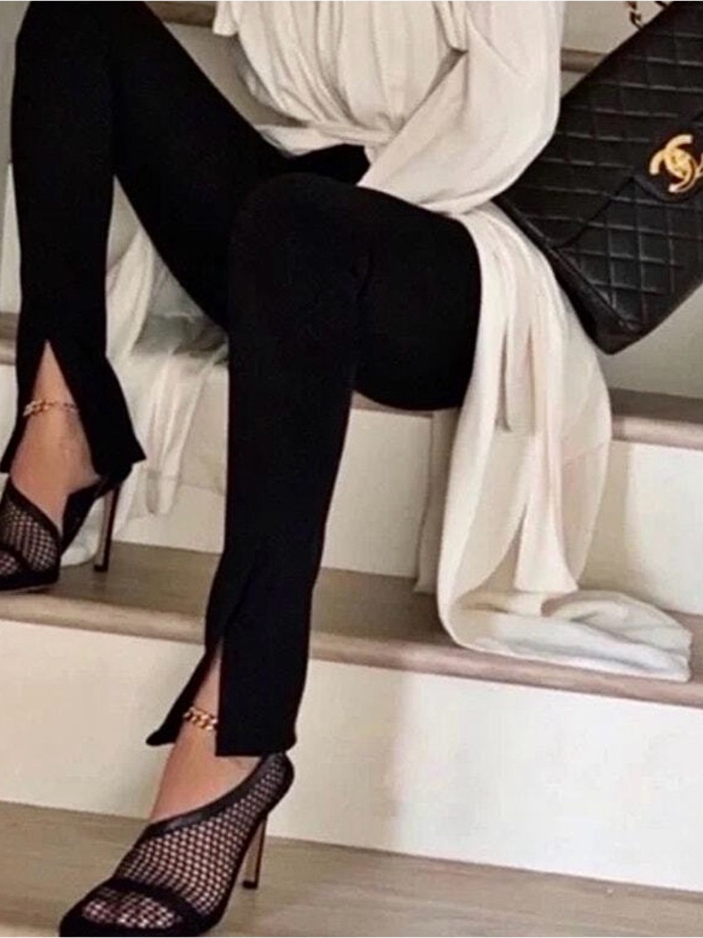 Zara Slim Split-Hem Black Stretch Pants